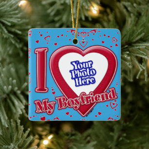 Ik hou van mijn vriendje foto rode harten Blauwgro Keramisch Ornament