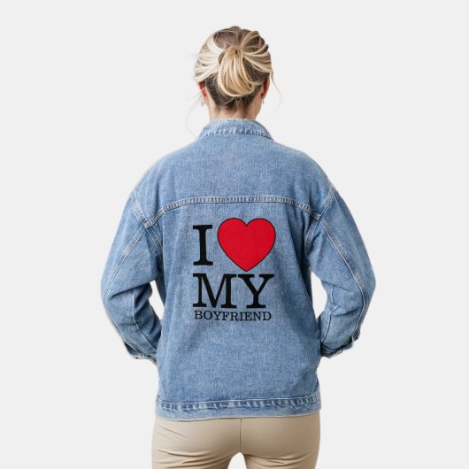 Ik hou van mijn vriendje hart Valentijnsdag custom Denim Jacket (Model)
