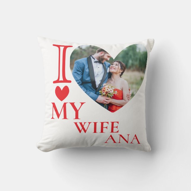 Ik hou van mijn vrouw aangepaste foto hart kussen (Voorkant)