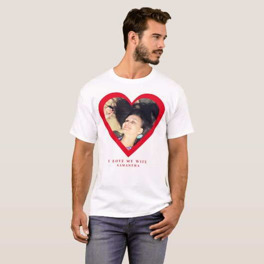 Ik hou van mijn vrouw aangepaste foto T-shirt (Voorkant volledig)