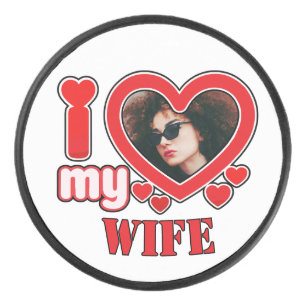 Ik hou van mijn vrouw gepersonaliseerd hockey puck
