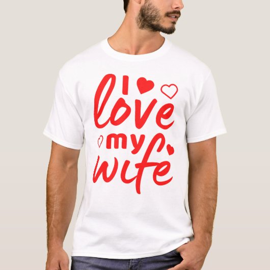 Ik hou van mijn vrouw rode tekst t-shirt (Voorkant)