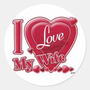 Ik hou van mijn vrouw rood - hart ronde sticker