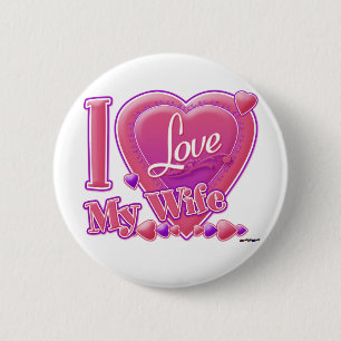 Ik hou van mijn vrouw roze/paars - hart ronde button 5,7 cm