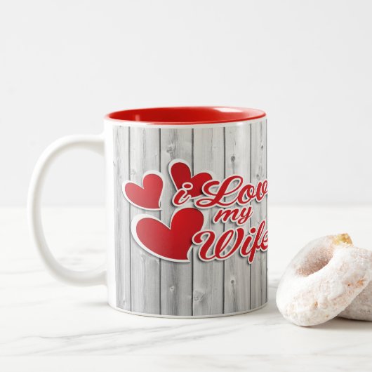 Ik hou van mijn vrouw tweekleurige koffiemok (Met donut)