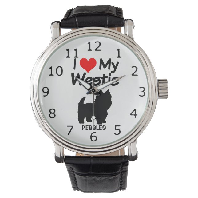 Ik hou van mijn Westie Dog Silhouette Horloge (Voorkant)