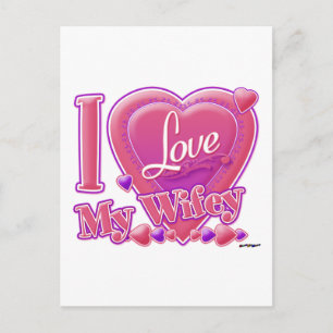 Ik hou van mijn wifey roze/paars hart briefkaart