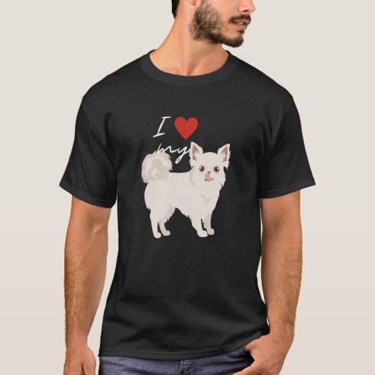 Ik hou van mijn witte langgehaaide Chihuahua Dog T-shirt (Voorkant)