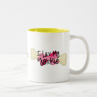 Ik hou van mijn Yorkie bot met roze boogschoen Tweekleurige Koffiemok