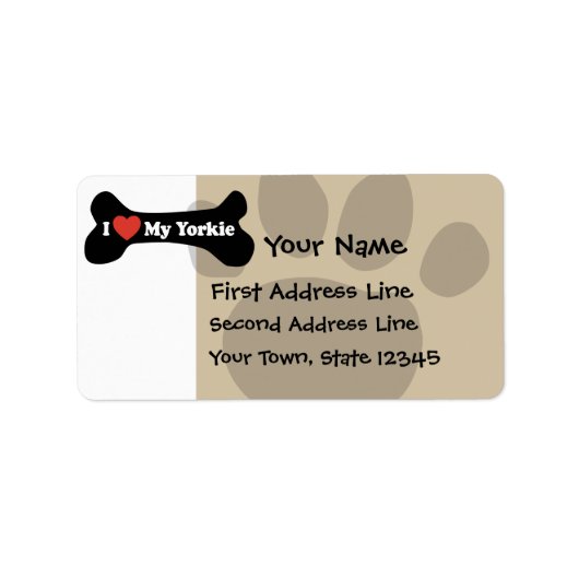 Ik hou van mijn Yorkie - Dog Bone Etiket (Voorkant)