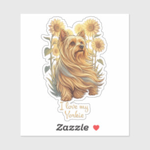 Ik hou van mijn Yorkie – Vintage zonnebloem honden Sticker