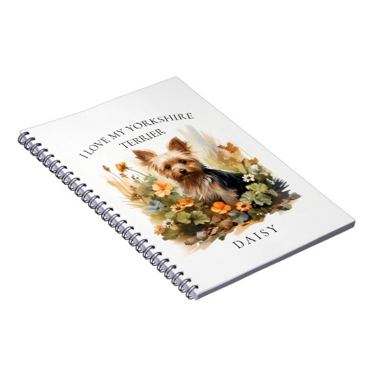 Ik hou van mijn Yorkshire Terrier bloemenportret Notitieboek (Rechterzijde)