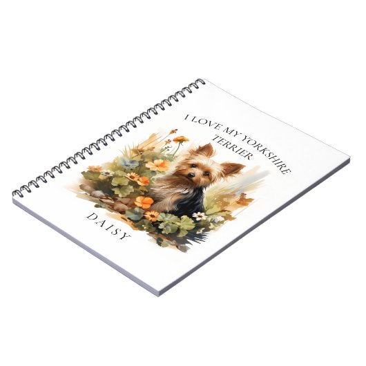 Ik hou van mijn Yorkshire Terrier bloemenportret Notitieboek (Linkerzijde)
