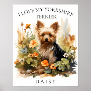 Ik hou van mijn Yorkshire Terrier bloemenportret Poster