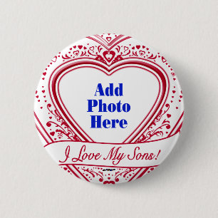 Ik hou van mijn zons! Foto Red Hearts Ronde Button 5,7 Cm