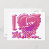 Ik hou van mijn zons roze/paars - hart briefkaart (Voorkant / Achterkant)