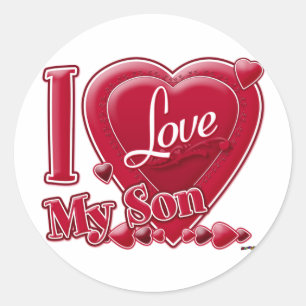 Ik hou van mijn zoon rood - hart ronde sticker