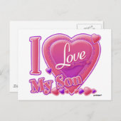 Ik hou van mijn zoon roze/paars - hart briefkaart (Voorkant / Achterkant)