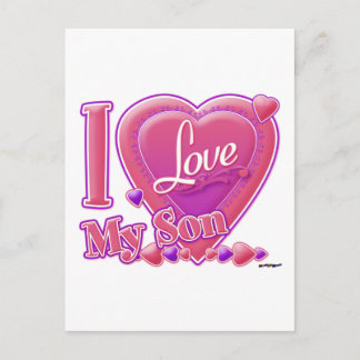 Ik hou van mijn zoon roze/paars - hart briefkaart