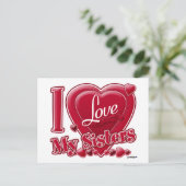Ik hou van mijn zussen rood - hart briefkaart (Staand voorkant)