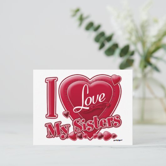 Ik hou van mijn zussen rood - hart briefkaart (Staand voorkant)