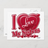 Ik hou van mijn zussen rood - hart briefkaart (Voorkant / Achterkant)