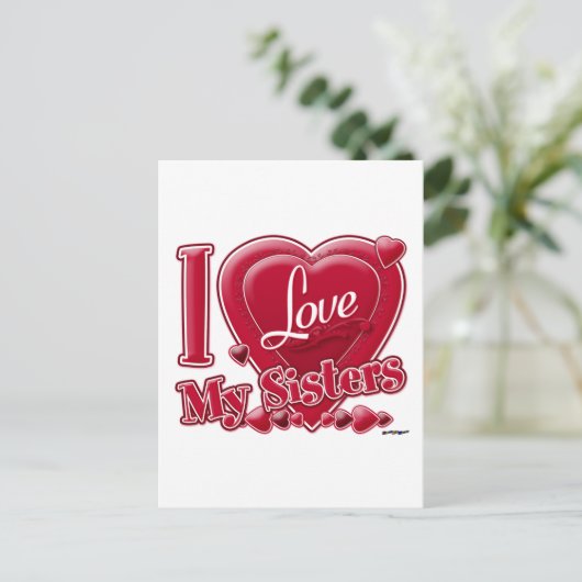 Ik hou van mijn zussen rood - hart briefkaart (Staand voorkant)