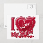 Ik hou van mijn zuster rood - hart briefkaart (Voorkant / Achterkant)