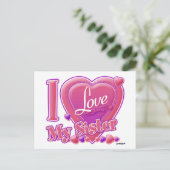 Ik hou van mijn zuster roze/paars - hart briefkaart (Staand voorkant)