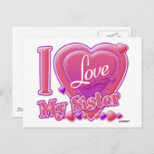 Ik hou van mijn zuster roze/paars - hart briefkaart (Voorkant / Achterkant)