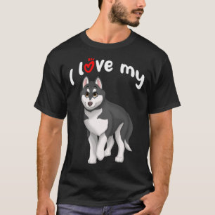 Ik hou van mijn zwart-witte Siberische Husky Hond  T-shirt