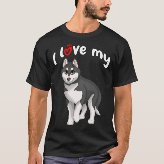 Ik hou van mijn zwart-witte Siberische Husky Hond  T-shirt (Voorkant)
