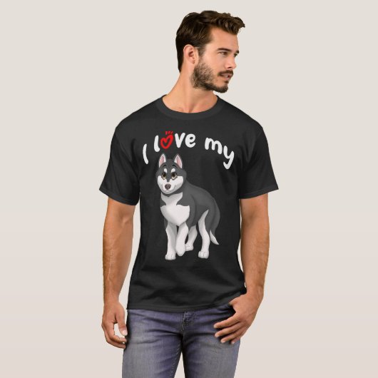 Ik hou van mijn zwart-witte Siberische Husky Hond T-shirt (Voorkant volledig)