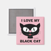 Ik hou van mijn zwarte kat, knappe cartoon kat magneet (Voorkant / Achterkant)