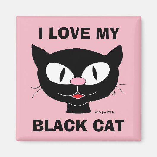 Ik hou van mijn zwarte kat, knappe cartoon kat magneet (Voorkant)