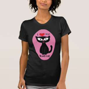 Ik hou van mijn zwarte kat, knappe cartoon kat t-shirt