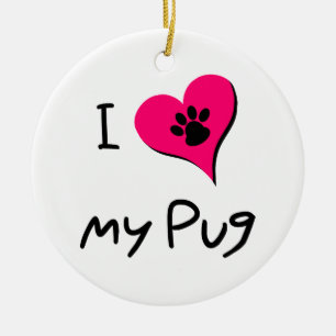 Ik hou van mijn zwarte pug afdrukken op het roze h keramisch ornament