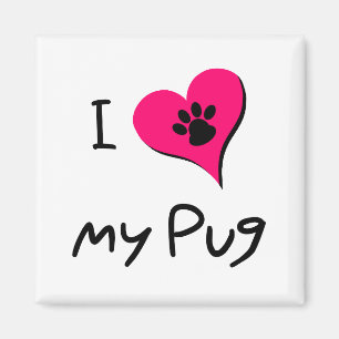 Ik hou van mijn zwarte pug afdrukken op het roze h magneet