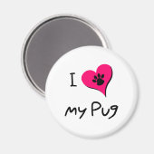 Ik hou van mijn zwarte pug afdrukken op het roze h magneet (Voorkant / Achterkant)