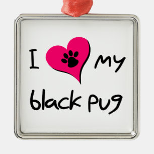 Ik hou van mijn zwarte pug afdrukken op het roze h metalen ornament
