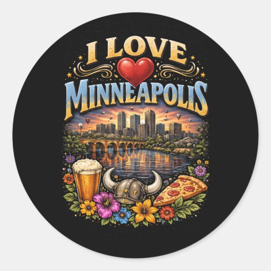 Ik hou van Minneapolis Ronde Sticker (Voorkant)