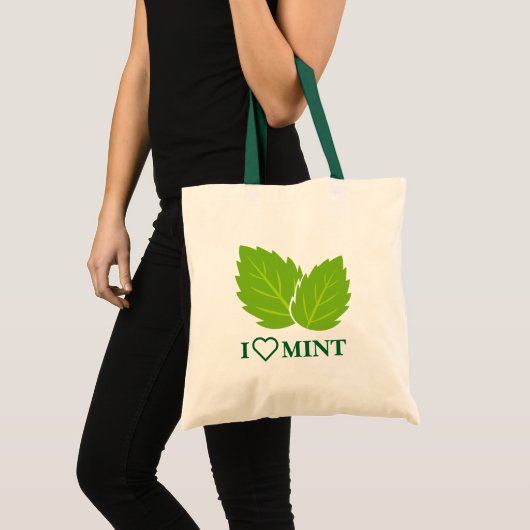 Ik hou van mint tas met groen kruidenblad logo (Voorkant (product))
