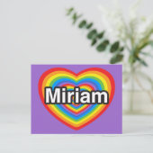 Ik hou van Miriam. Ik hou van je Miriam. Hart Briefkaart (Staand voorkant)