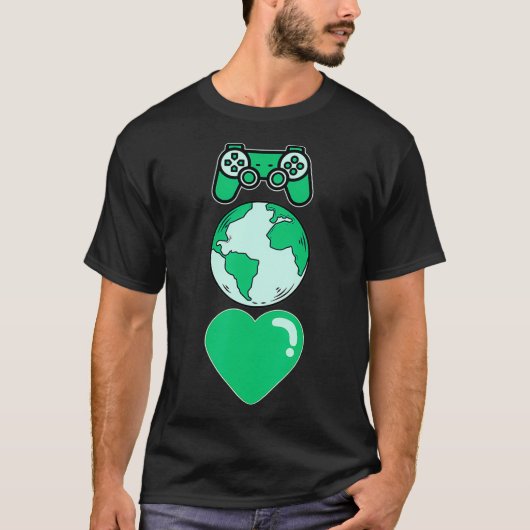 Ik hou van Moeder Aarde Dag Video Game Gamer Manne T-shirt (Voorkant)