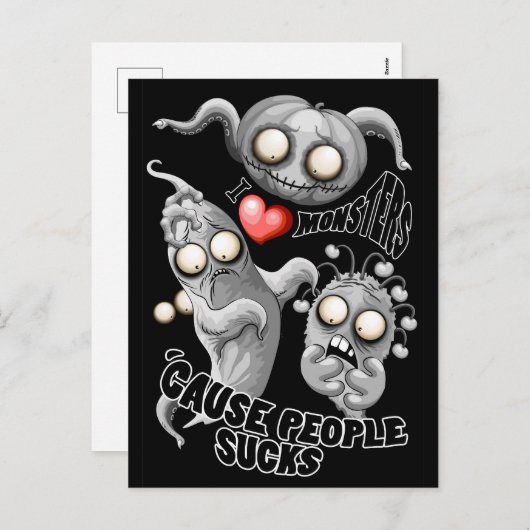 Ik hou van monsters omdat mensen klote zijn feestdagenkaart (Voorkant / Achterkant)