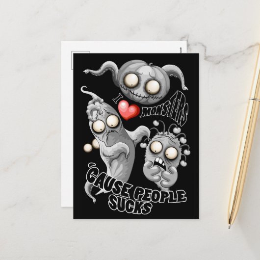 Ik hou van monsters omdat mensen klote zijn feestdagenkaart (Voorkant / Achterkant in situ)