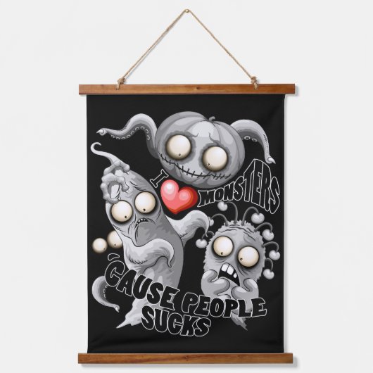 Ik hou van monsters omdat mensen klote zijn hangend wandkleed (Voorkant)