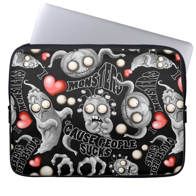 Ik hou van monsters omdat mensen klote zijn laptop sleeve (Voorkant)