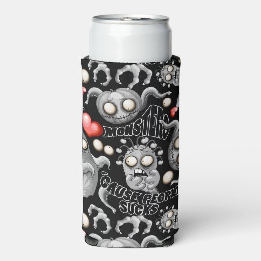 Ik hou van monsters omdat mensen klote zijn seltzer blikjeskoeler (Seltzer Voorkant)