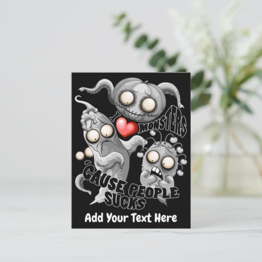 Ik hou van monsters omdat mensen stom zijn uitnodiging briefkaart (Staand voorkant)
